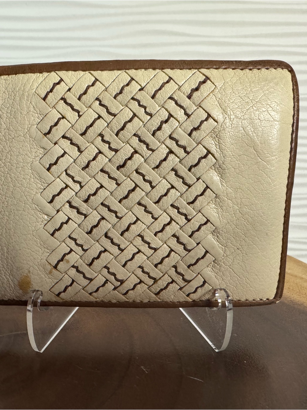 Bottega Veneta Cream  Brown Leather Card Holder And Coin Wallet